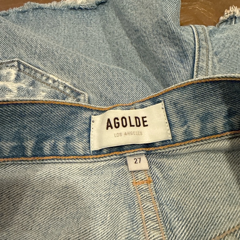 AGOLDE Distressed Denim Shorts Size 27 Button Fly Light Wash Cutoff Raw Hem - Picture 5 of 8